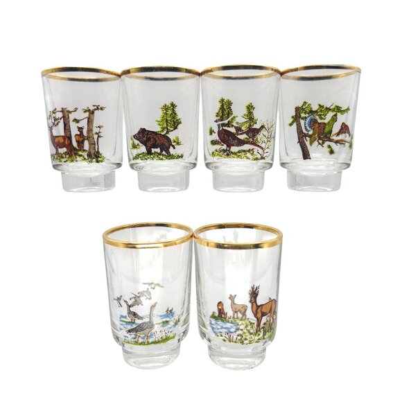 Vintage Ruhrglas Wildlife Shot Glasses Set Of 6 With Gold Rim Wildlife - Picture 8 of 12